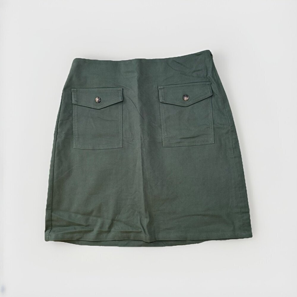LOFT Womens A-line Skirt Size 6 Green Front Pockets Back Zip Fall - Picture 2 of 7